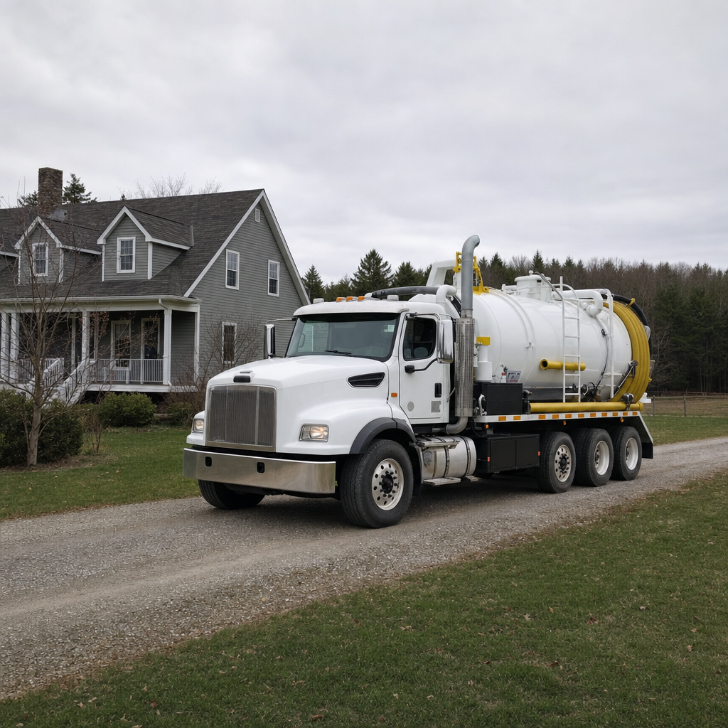 Septic vacuum truck arriving at a Huntington Beach home for same-day emergency service